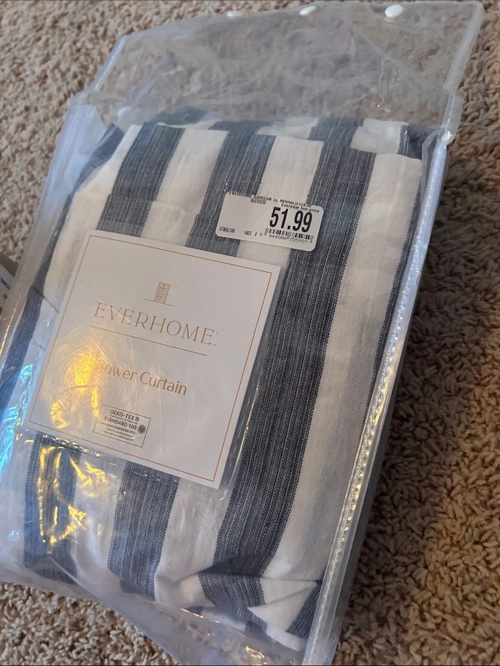 Navy & White Striped linen Shower Curtain